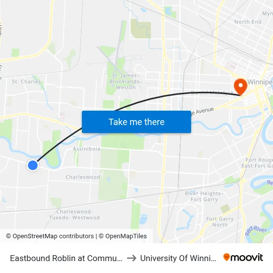 Eastbound Roblin at Community to University Of Winnipeg map