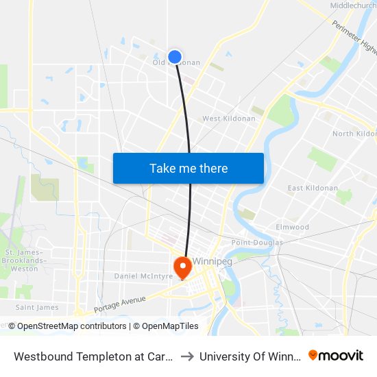 Westbound Templeton at Cartesian to University Of Winnipeg map