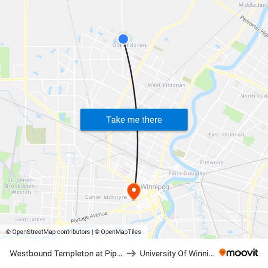 Westbound Templeton at Pipeline to University Of Winnipeg map