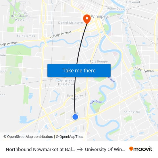 Northbound Newmarket at Ballantrae to University Of Winnipeg map