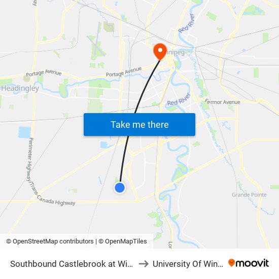 Southbound Castlebrook at Windflower to University Of Winnipeg map