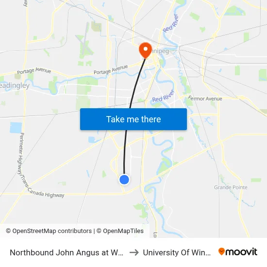 Northbound John Angus at Waverley to University Of Winnipeg map