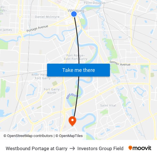 Westbound Portage at Garry to Investors Group Field map