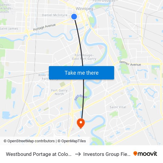 Westbound Portage at Colony to Investors Group Field map