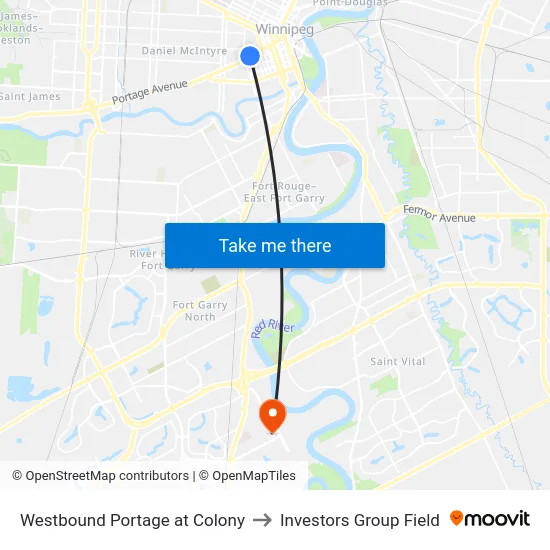 Westbound Portage at Colony to Investors Group Field map
