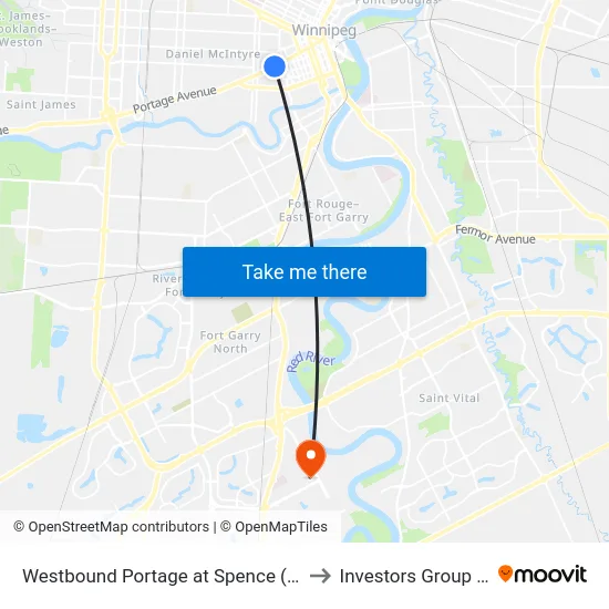 Westbound Portage at Spence (U Of W) to Investors Group Field map