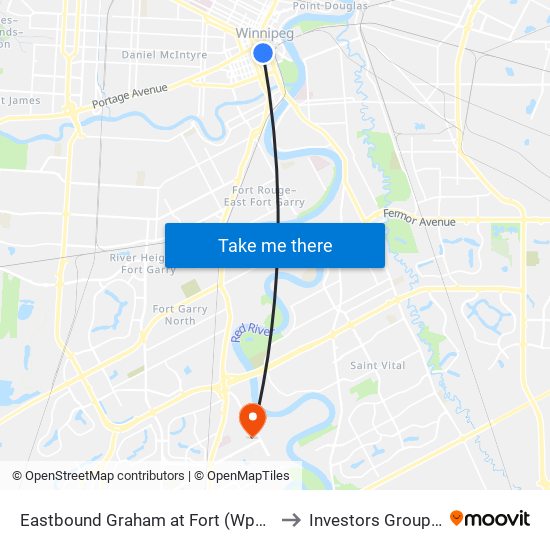 Eastbound Graham at Fort (Wpg Square) to Investors Group Field map