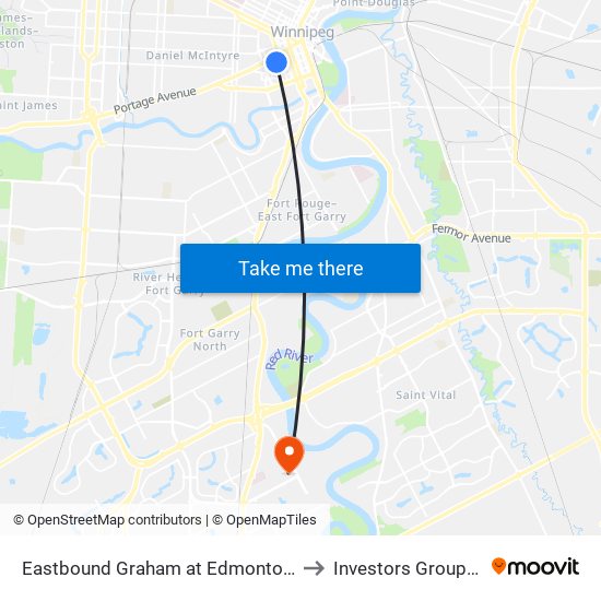 Eastbound Graham at Edmonton (Rwb) to Investors Group Field map