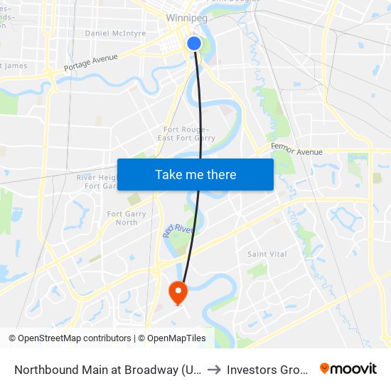 Northbound Main at Broadway (Union Station) to Investors Group Field map