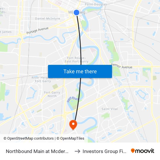 Northbound Main at Mcdermot to Investors Group Field map