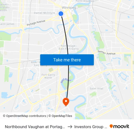 Northbound Vaughan at Portage North to Investors Group Field map