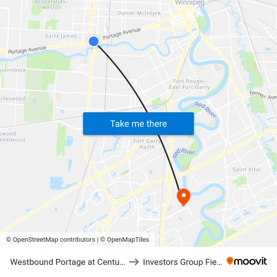 Westbound Portage at Century to Investors Group Field map