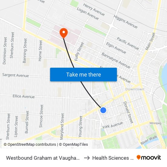 Westbound Graham at Vaughan (The Bay) to Health Sciences Centre map