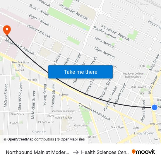 Northbound Main at Mcdermot to Health Sciences Centre map