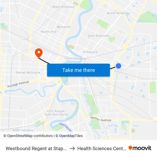 Westbound Regent at Stapon to Health Sciences Centre map