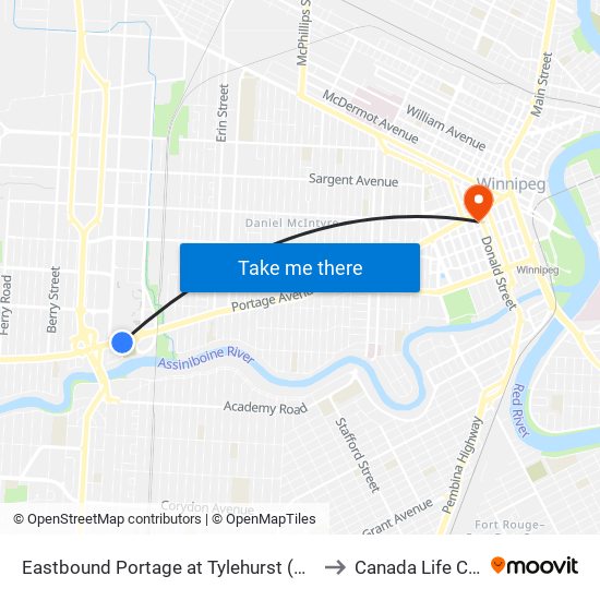 Eastbound Portage at Tylehurst (Polo Park) to Canada Life Centre map