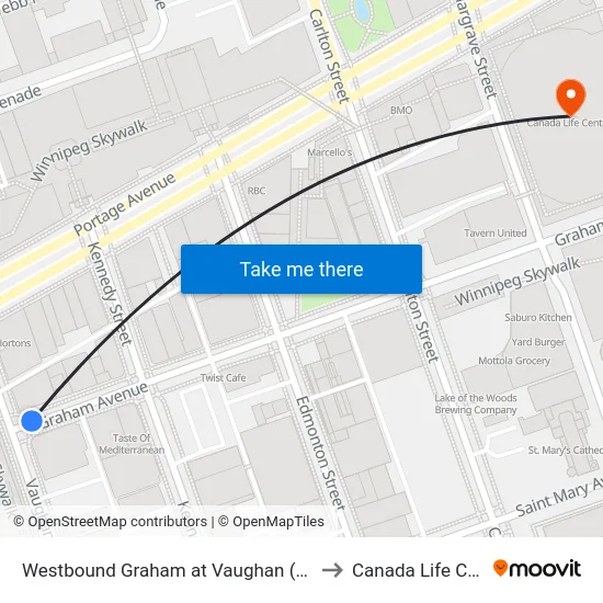 Westbound Graham at Vaughan (The Bay) to Canada Life Centre map