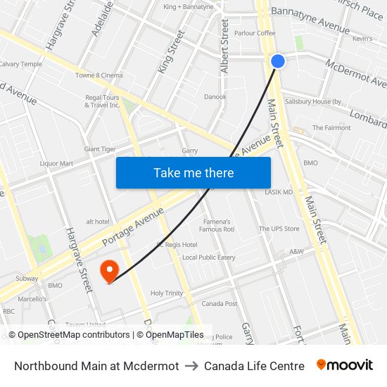 Northbound Main at Mcdermot to Canada Life Centre map