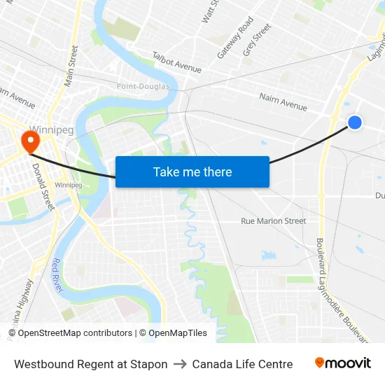Westbound Regent at Stapon to Canada Life Centre map