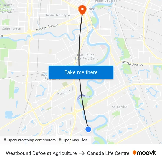 Westbound Dafoe at Agriculture to Canada Life Centre map
