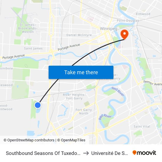 Southbound Seasons Of Tuxedo at Seasons Of Tuxedo to Université De Saint-Boniface map