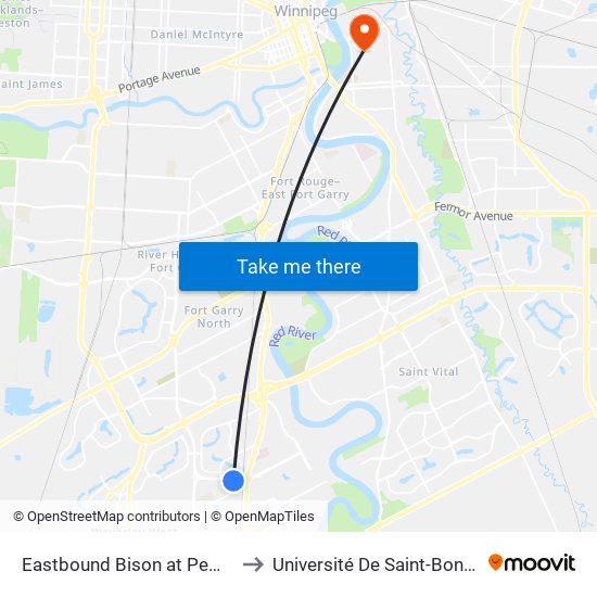 Eastbound Bison at Pembina to Université De Saint-Boniface map