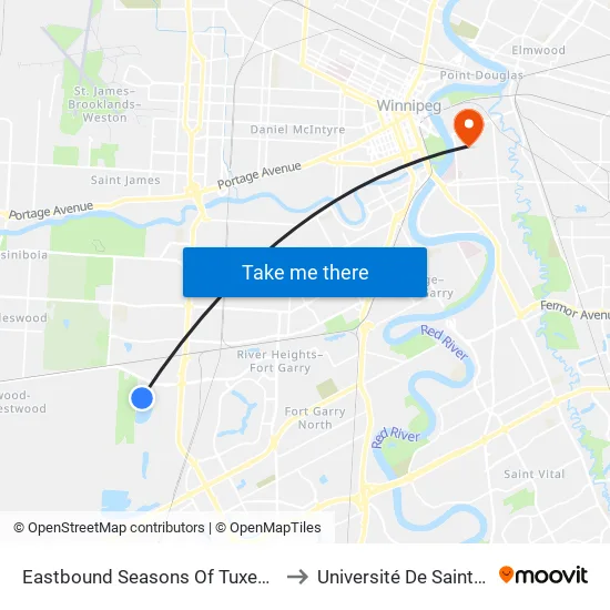 Eastbound Seasons Of Tuxedo at Cabela's to Université De Saint-Boniface map