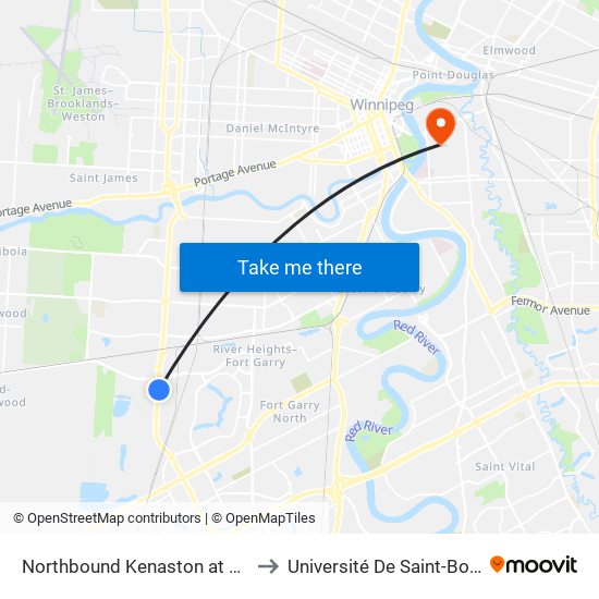 Northbound Kenaston at Lowson to Université De Saint-Boniface map