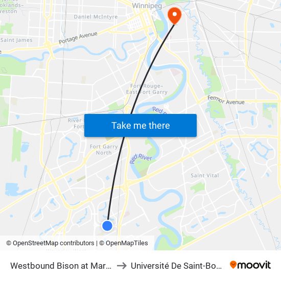 Westbound Bison at Markham to Université De Saint-Boniface map