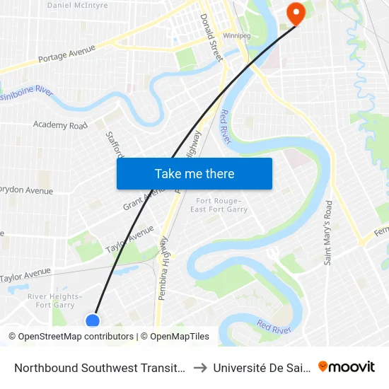 Northbound Southwest Transitway at Seel Station to Université De Saint-Boniface map