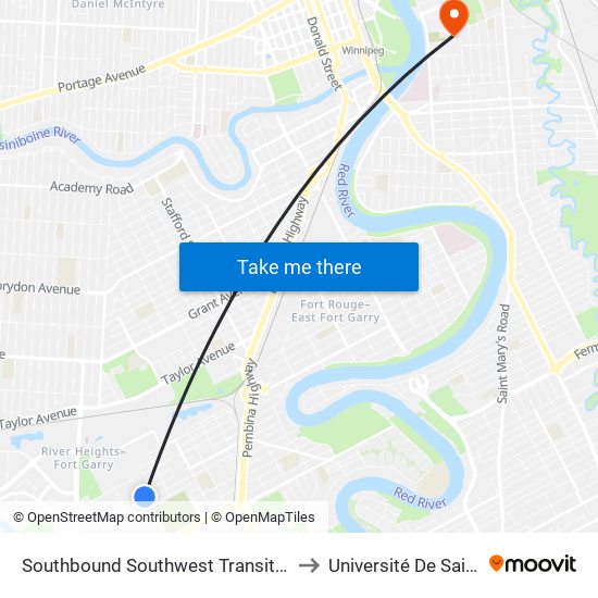 Southbound Southwest Transitway at Seel Station to Université De Saint-Boniface map