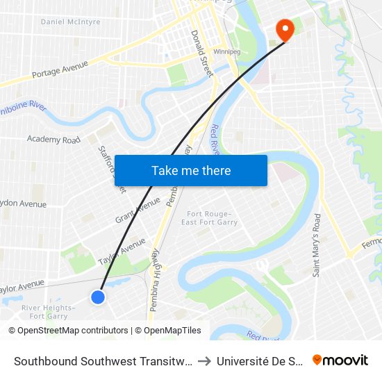 Southbound Southwest Transitway at Beaumont Station to Université De Saint-Boniface map