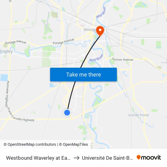 Westbound Waverley at Eaglewood to Université De Saint-Boniface map