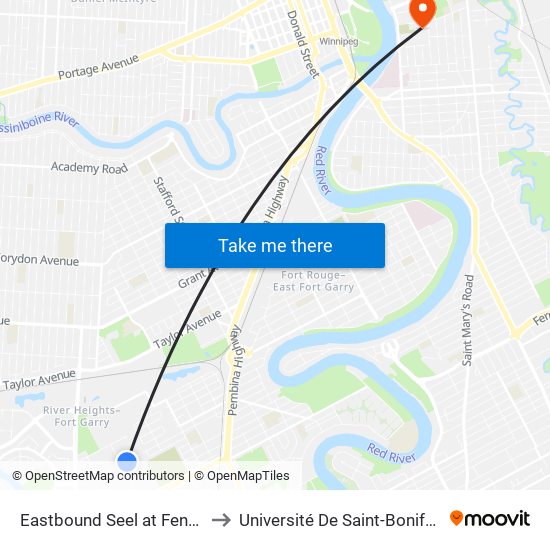 Eastbound Seel at Fennell to Université De Saint-Boniface map