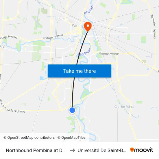 Northbound Pembina at Ducharme to Université De Saint-Boniface map