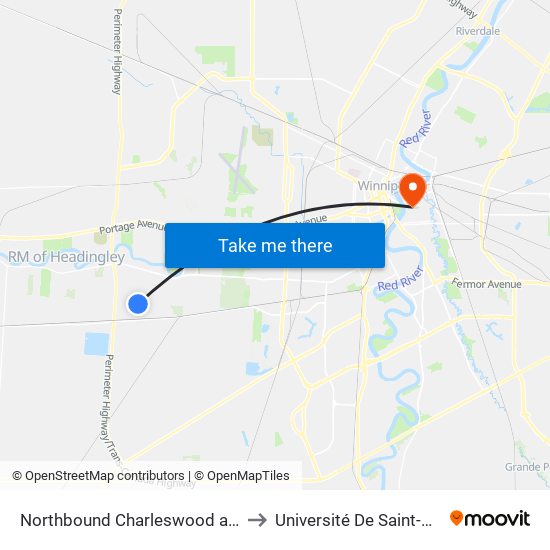 Northbound Charleswood at Hofsted to Université De Saint-Boniface map
