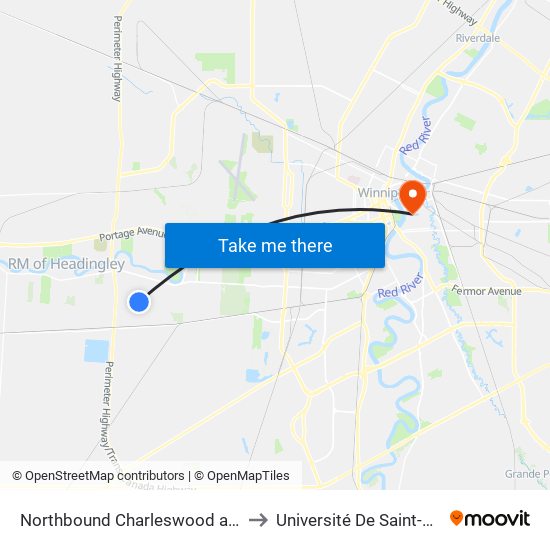 Northbound Charleswood at Rannock to Université De Saint-Boniface map