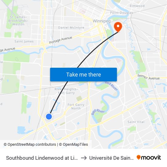 Southbound Lindenwood at Lindenwood East to Université De Saint-Boniface map