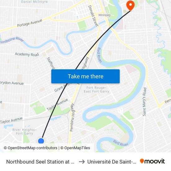 Northbound Seel Station at Seel Station to Université De Saint-Boniface map