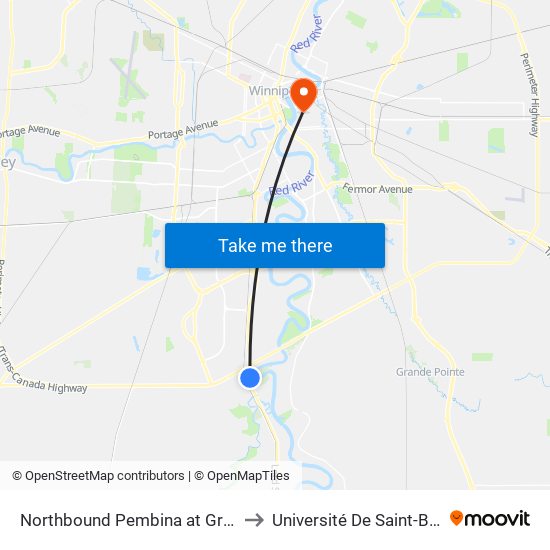 Northbound Pembina at Grandmont to Université De Saint-Boniface map