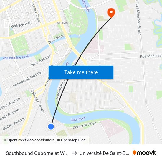 Southbound Osborne at Woodward to Université De Saint-Boniface map