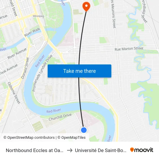 Northbound Eccles at Oakwood to Université De Saint-Boniface map