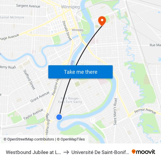 Westbound Jubilee at Lilac to Université De Saint-Boniface map