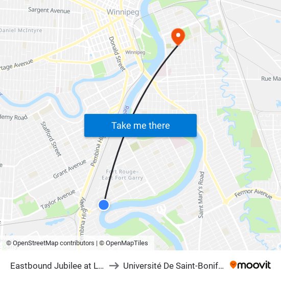 Eastbound Jubilee at Lilac to Université De Saint-Boniface map