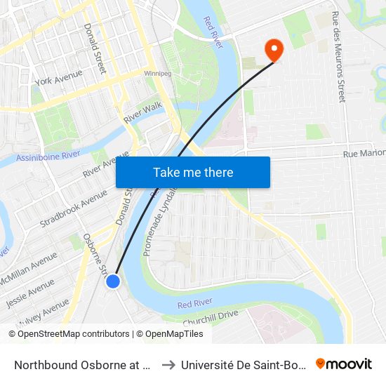 Northbound Osborne at Mulvey to Université De Saint-Boniface map