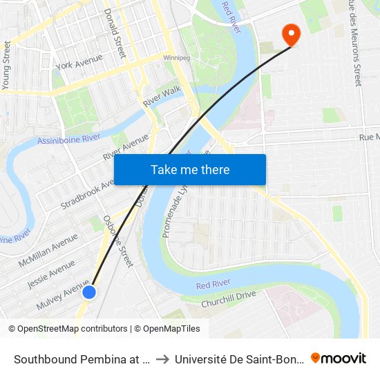 Southbound Pembina at Fleet to Université De Saint-Boniface map