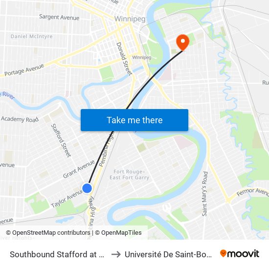 Southbound Stafford at Taylor to Université De Saint-Boniface map