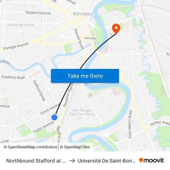 Northbound Stafford at Ebby to Université De Saint-Boniface map