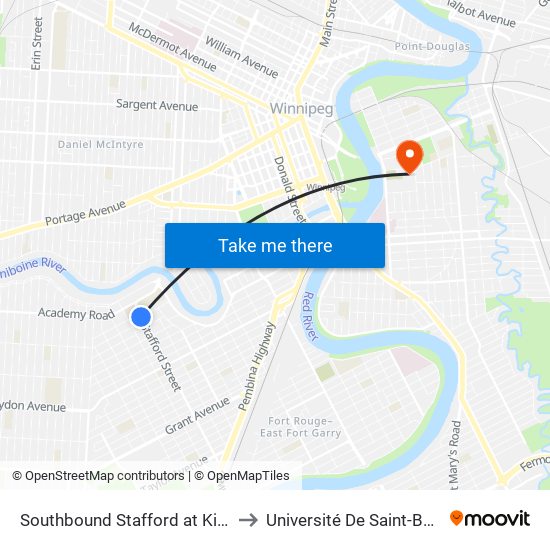 Southbound Stafford at Kingsway to Université De Saint-Boniface map