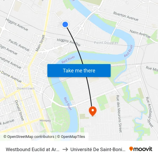 Westbound Euclid at Argyle to Université De Saint-Boniface map